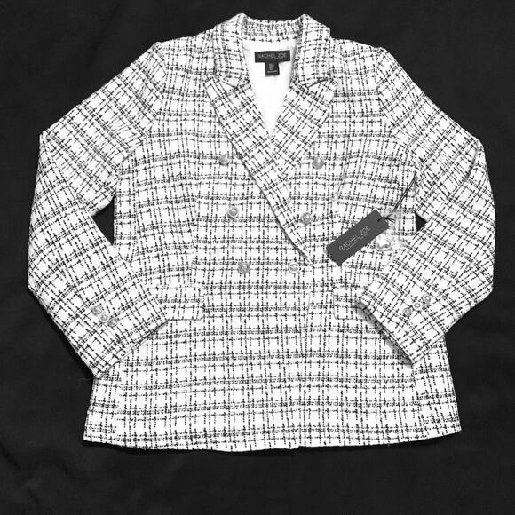 Rachel Zoe Womens Tweed Blazer Large Double Breasted Metallic Accent Lined  NWT - Picture 1 of 16